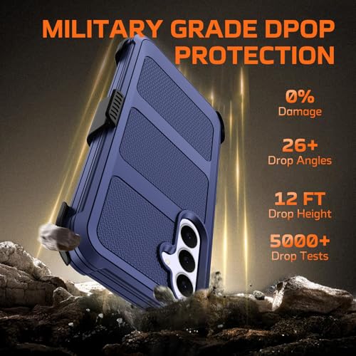 for Samsung Galaxy S25 FE Case with Belt Clip Holster,Military Grade Anti-Drop Shockproof Defender Phone Cases 2X Screen Protectors,2 Layers Rugged Heavy Duty Protective Bumper Cover (Blue) - color: Blue