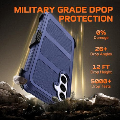 for Samsung Galaxy S25 FE Case with Belt Clip Holster,Military Grade Anti-Drop Shockproof Defender Phone Cases 2X Screen Protectors,2 Layers Rugged Heavy Duty Protective Bumper Cover (Blue) - color: Blue