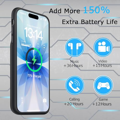 Battery Case for iPhone 17, Upgraded 10000mAh Ultra-Slim Rechargeable Portable Extended Battery Pack Support Qi Wireless Charging Case Compatible with iPhone 17 (6.3 inch) Charger Case Cover(Black) - size: iPhone 17 (6.3 inch)