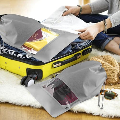 Grey Travel Shoe Bags - 10 Pcs Non-Woven Packing Bags with Clear Window | 15.7" x 11.8" Waterproof Dustproof Portable Travel Shoe Storage Bag for Men and Women - color: Grey, style: 10 Pack