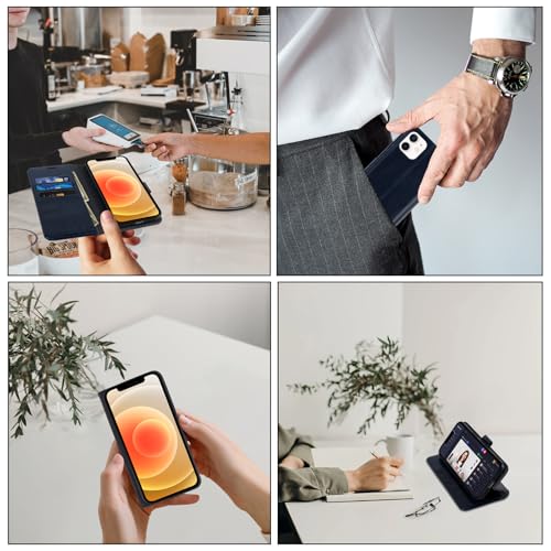 MONASAY Wallet Case Compatible for iPhone 12 mini 5G 5.4-inch,[Glass Screen Protector Included] [RFID Blocking] Flip Folio Leather Cell Phone Cover with Credit Card Holder, Blue - color: Blue