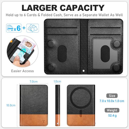TUCCH Magnetic Card Wallet, 6 Card Holders, Textured Black & Light Brown | RFID Blocking, Compatible with Magsafe, for iPhone 17/17e/16/15/14/13/12 Pro/Pro Max/Plus, Clear ID Window, PU Leather - color: Textured Black & Light Brown