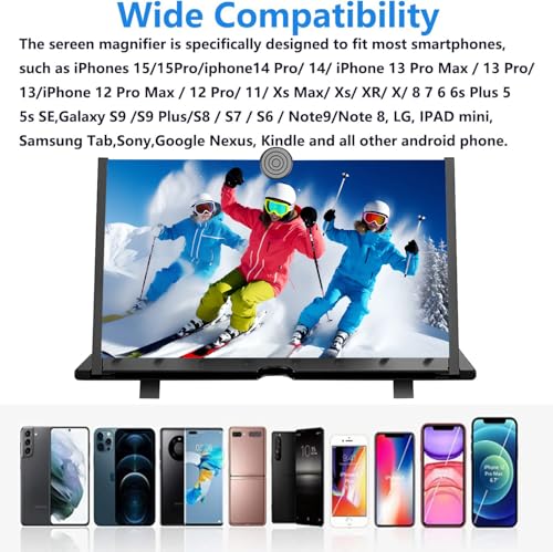 20" Screen Magnifier – 3D HD Cell Phone Magnifing Screen Enlarger Projector for Movies Videos and Gaming – Foldable Phone Stand Holder with Screen Amplifier Compatible with All Smartphones - color: Black-20''