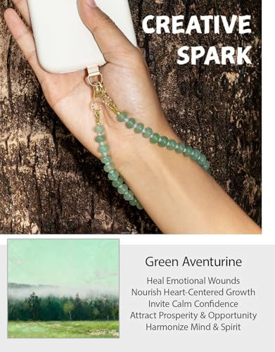 CH.yishi Beaded Phone Charm Wrist Strap with Tether Tab,Camera Lanyard - color: Green Aventurine
