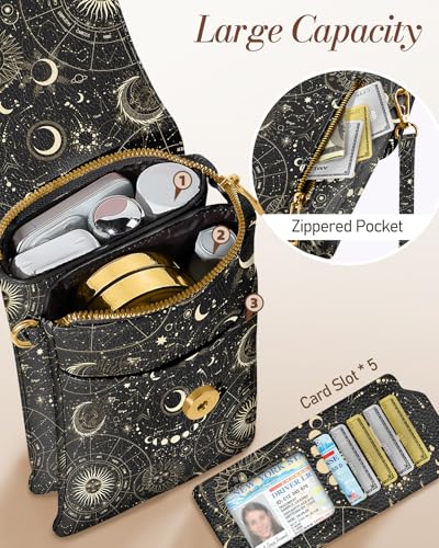 Small Crossbody Phone Purse for Women | Card Slots, Leather Cell Phone Wallet, Adjustable Shoulder Strap, Cross Body Bag for Girls and Ladies, Cute Design - color: Constellation