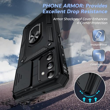 LeYi for Samsung Galaxy A13-5G Phone Case: with Slide Camera Cover | Heavy Duty Military Grade Shockproof Android Mobile Hard Cover Magnetic Ring Stand Samsung A 13 Unlocked, Black - color: TC Black, size: A13 5G 6.5inch