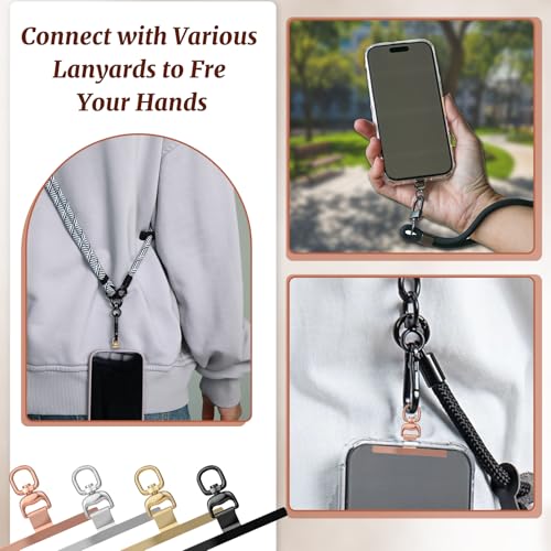 Vin Beauty 4 PCS Phone Tether Tab, 360° Rotatable Cell Phone Lanyard Patch Ultra-Thin Universal Stainless Steel Phone Lanyard Tab Metal Replacement Patch for Cell Phone and Most Smartphones