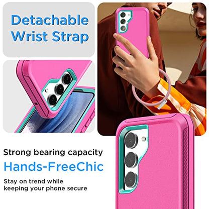 AICase for Galaxy S23 Case with Detachable Anti-Lost Hand Strap/Wristband,Heavy Duty Drop Protection Full Body Rugged Shockproof/Dust Proof 3-Layer Military Protective Durable for Samsung S23 6.1"_6 - color: Pink/aqua blue+Lilac Purple Anti-lost wristband