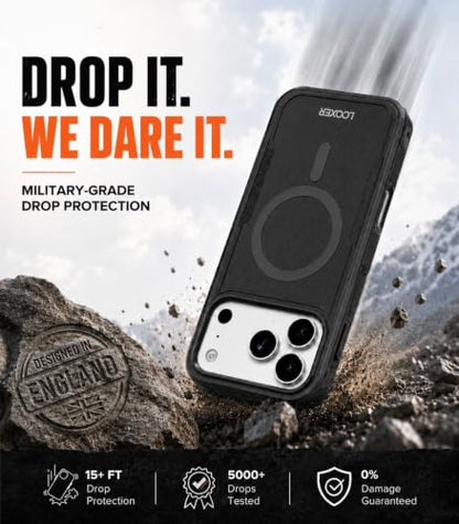 LOOXER® Heavy Duty Rugged Magnetic Case for iPhone 17 Pro (6.3”) | Military Grade Shockproof Protection,MagSafe Compatible+ Tempered Glass Included (Black, 17 Pro) - color: Black, size: 17 Pro