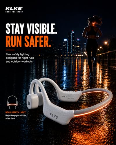 Bone Conduction Headphones for Running with mic and Rear Safety Light - color: KLKE-White