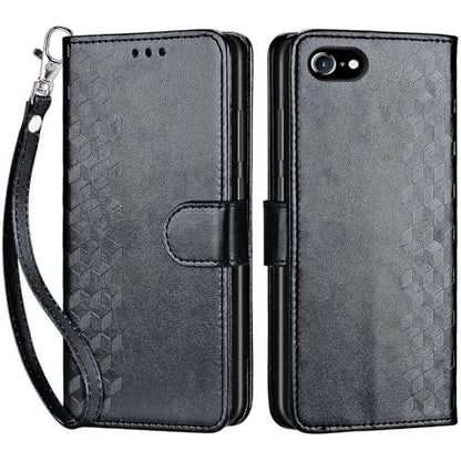 for iPhone SE 2022/7/8/SE 2020 Wallet case, Black-Cube | 3 Card Holders, Kickstand, Shockproof TPU Shell, PU Leather, Magnetic Closure, Protective Flip Folio Cover, Women - color: 4