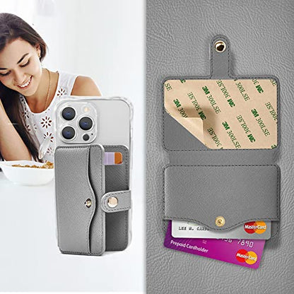 Phone Wallet For Men,Card Holder For Back Of Phone With 1pc Sticky Adhesive - color: Gray