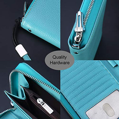 Small Compact Women Wallet RFID Blocking Genuine Leather Bifold Purse with ID Windows - color: 1- Pebbled Tiffany Blue, size: One Size