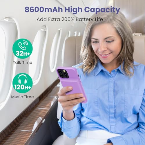 Feob Battery Case for iPhone 14 Pro Max,[2026 Upgraded] 8600mAh Ultra-Slim Portable Extended Charger Case Cover for iPhone 13 Pro Max Charging Case (6.7 Inch)-Purple - color: Purple