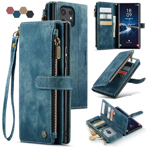 Samsung Galaxy S24 Ultra 5G Wallet Case with Card Holder Kickstand Magnetic Zipper Pocket Lanyard Strap Wristlet,Leather Flip Case Wallet for Samsung Galaxy S24 Ultra 5G 6.8 Inch(Blue) - color: Blue, size: S24 Ultra 6.8 Inch