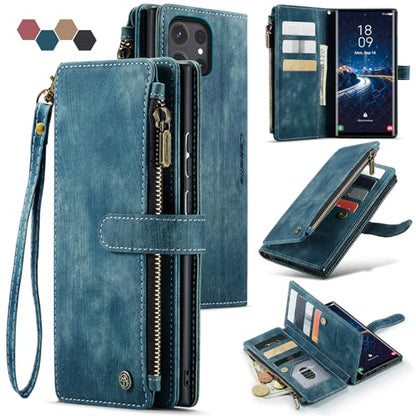 Samsung Galaxy S24 Ultra 5G Wallet Case with Card Holder Kickstand Magnetic Zipper Pocket Lanyard Strap Wristlet,Leather Flip Case Wallet for Samsung Galaxy S24 Ultra 5G 6.8 Inch(Blue) - color: Blue, size: S24 Ultra 6.8 Inch
