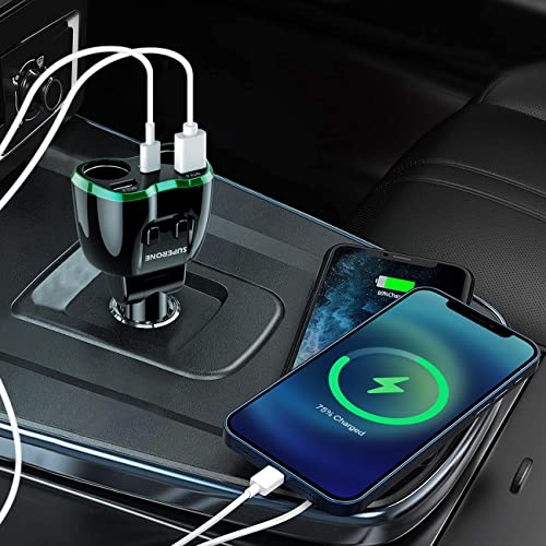 SUPERONE 180W 2-Socket Cigarette Lighter Splitter with QC3.0 & 20W PD USB C - color: Green