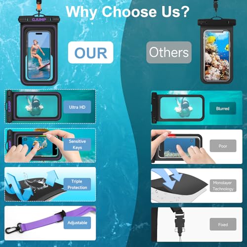Waterproof Phone Pouch Floating, 2 Pack IP68 Dry Bag Cell Phone Case | Waterproof Phone Case with iPhone 17 16 15 14 Pro Max, Snorkeling Beach Swimming Cruise Travel Essentials, Lanyard Included - color: Purple*2
