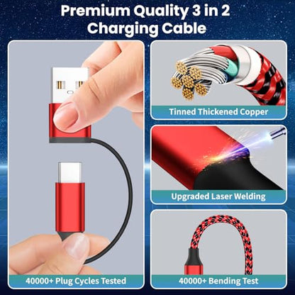 Travel Essentials 3in2 Multi Charging Cable for Apple Watch Charger,2PC 5FT - color: Red, size: AC to C+L+iWatch