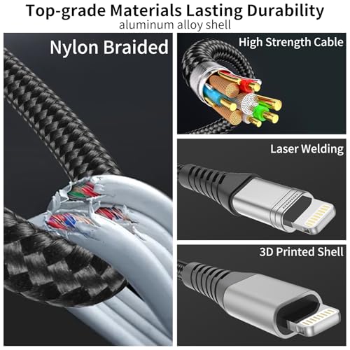 2ft USB C to Lightning Cable 3 Pack, Braided 2 foot USB C iPhone Charger Cord, MFi Certified 2 ft iPhone Lightning Cable PD Fast Charging for iPhone 14 13 12 11 Pro Max Xs Plus iPad Air Mini, Black - size: 2 Foot