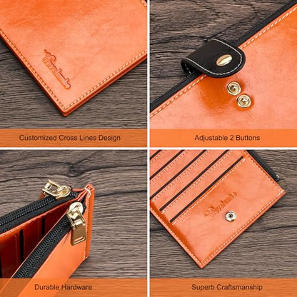 Travelambo RFID Wallet Women Large Size Bifold Multi Card Wallet Case with Zipper Pocke Credit Card Holder for Women - color: Brown-Wax Leather