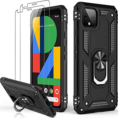 LUMARKE for Google Pixel 4 Case with Screen Protector,Pass 16ft. Drop Tested Military Grade Protective Phone Cover with Magnetic Ring Kickstand Compatible with Car Mount Holder Black - color: Black, size: Google Pixel 4