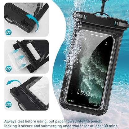 Waterproof Phone Pouch for iPhone 17 16 Pro Max IPX8 Black+Purple | Card Pocket, Lightweight, Large Cellphone Dry Bag, IPX8 Rated, Beach Essential, Cruise Ship, 2 Pack, 8.3 inch - color: B9-A2-Purple+Black- 2 pack