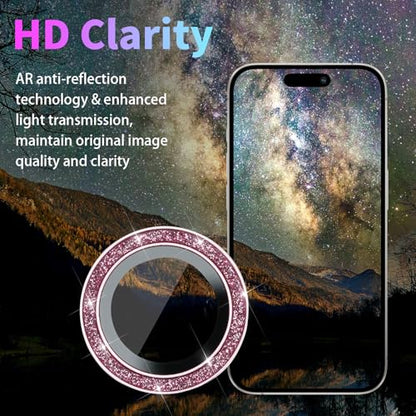 Camera Lens Protector for iPhone 15 Pro/15 Pro Max, Glitter Pink - color: Glitter Pink