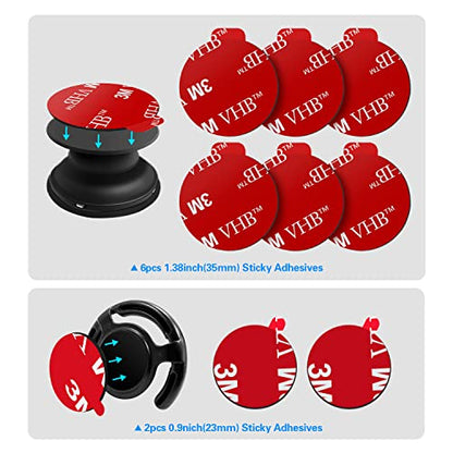 Sticky Adhesive Replacement Parts for Pops Socket Base, 6pcs 1.38 Circle Double Sided Tape for Collapsible Grip Stand's Back, 2pcs Sticker Pads for Car Socket Mount & Cell Phone Magnetic Holder