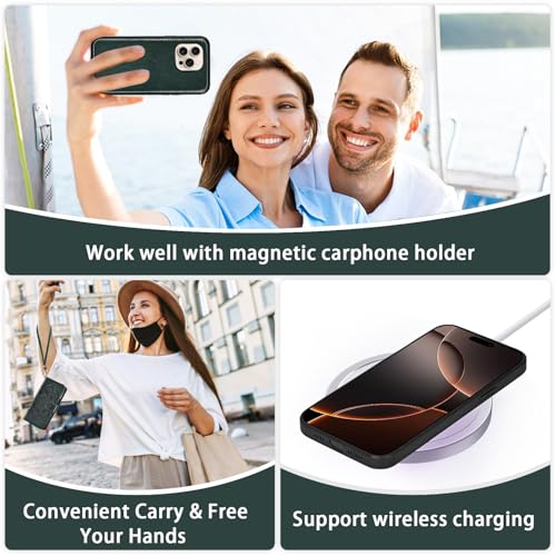 Asuwish Phone Case for iPhone 16 Pro 6.3 inch Zipper Wallet Detachable Cell Cover with Tempered Glass Screen Protector Crossbody Lanyard Strap Flower Card Holder i Phone16 i16 16Pro Women Dark Green - color: Dark Green
