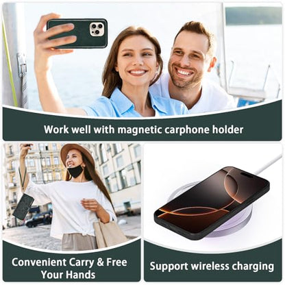 Asuwish Phone Case for iPhone 16 Pro 6.3 inch Zipper Wallet Detachable Cell Cover with Tempered Glass Screen Protector Crossbody Lanyard Strap Flower Card Holder i Phone16 i16 16Pro Women Dark Green - color: Dark Green