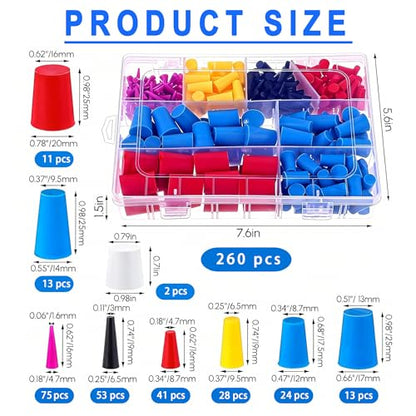 260 Pcs Silicone Rubber Plugs, 9-Sizes, 1/15" to 1", Suitable for Powder Coating Kits, Electroplating and Hydraulic Port Protection. (260)