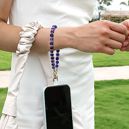 VICHUNHO Marble Beaded Phone Wrist Strap, Cellphone Lanyard with Tether Tab, Hands-Free Wristlet Bracelet - color: Purple