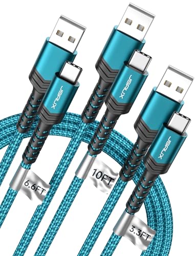 JSAUX USB to USB C Cable, USB C Cable for iPhone 17, 3-Pack (10+6.6+3.3FT) - color: Green, size: 3.3ft+6.6ft+10ft