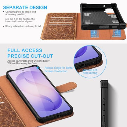 Genuine Leather Wallet Case for Samsung Galaxy S26+, Brown | 2-in-1 Magnetic Detachable, Flip Folio Cover, Card Slots, RFID Blocking, Shockproof Protection - color: Brown, size: S26+ - 6.7''