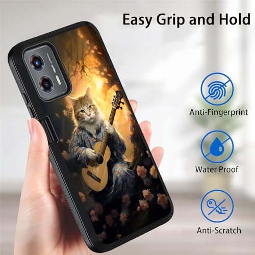 for Moto G 5G 2024/Moto G Play 5G 2024 Case, Military Grade Heavy Duty [3-Layer] Dustproof Shockproof Full-Body Protective Case for Motorola Moto G 5G 2024, Cat Playing Guitar - color: Cat Playing Guitar