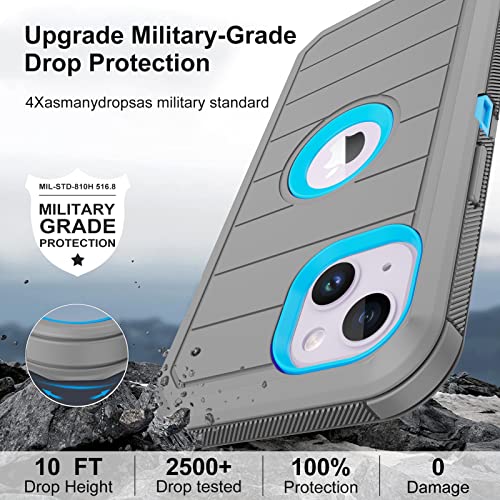 for iPhone 14 Case with 2 Screen Protector,Full Body Shockproof Drop Protection Dust Proof Heavy Duty 3-Layer Rugged Durable Military Grade Cover for Apple iPhone 14 6.1" (Gray/BlueⅡ) - color: Gray/BlueⅡ