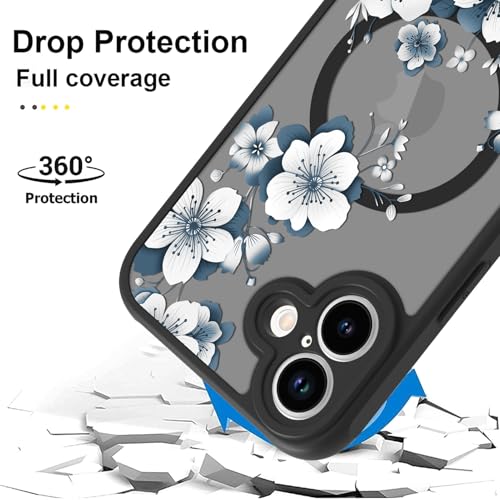 Magnetic for iPhone 16 Case,White Flower | [Compatible with MagSafe] Cute Fashion Translucent Matte Hard Back Shockproof Anti-Scratch Phone Case,Ink Flower - color: Ink Flower, size: iPhone 16