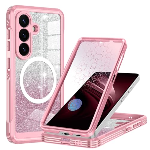 for Samsung Galaxy S26 Plus Case, Built-in Tempered Glass Screen Protector, Full Body Protection & Camera Lens Guard, Fit for MagSafe & Military Grade Shockproof, with Glitter Card,Pink - color: Pink, size: Samsung Galaxy S26 Plus