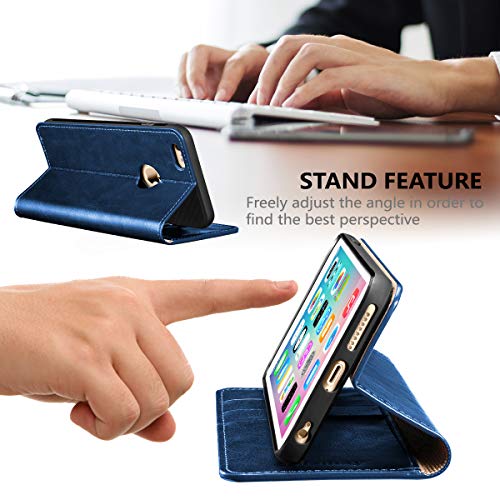 Belemay Compatible with iPhone 6s Case, Compatible with iPhone 6 Case, Genuine Leather Slim Wallet, Flip Folio Cover Card Holder Slots, Kickstand, Cash Pocket, Blue - color: Classic Blue, size: iPhone 6/6S