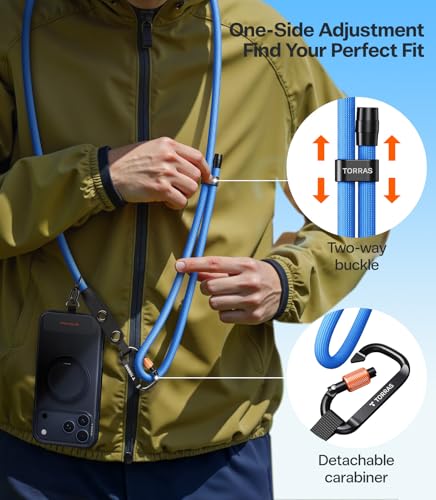 TORRAS Phone Lanyard Crossbody w/Hanging Loops, 2 Phone Tether Tabs, Blue - color: 3-blue