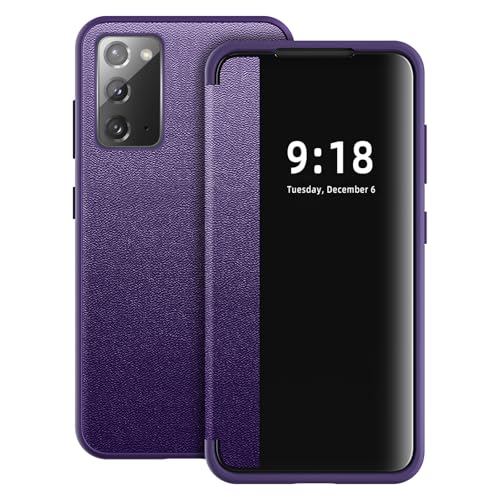 Flip Case for Samsung Galaxy Note 20 Case S View, Frosted Translucent Window Clear View Folio Protective Phone Case, 360 Degree Full Body Shockproof Flip Cover Case for Samsung Note 20 5G (Purple) - color: Purple, size: Note 20