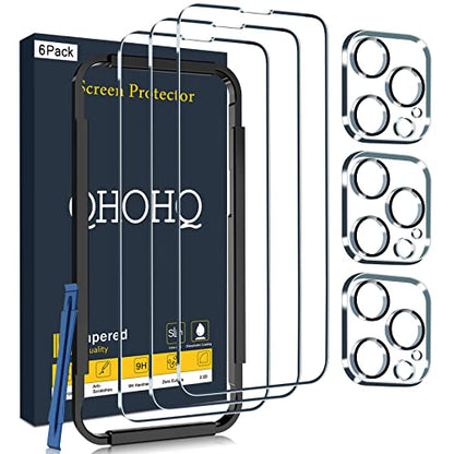 QHOHQ 3 Pack Screen Protector for iPhone 14 Pro 6.1 Inch with 3 Pack Tempered Glass Camera Lens Protector, Ultra HD, 9H Hardness, Scratch Resistant, Case Friendly - size: iPhone 14 Pro 6.1 Inch