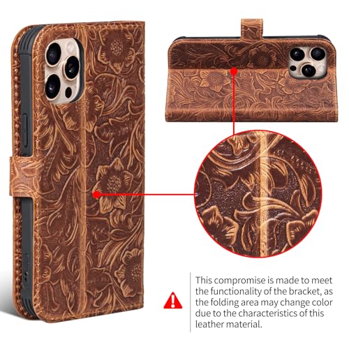 Leather Case Compatible With iPhone 15 Pro Max Wallet 6.7" | Genuine Leather 2in1 Magnetic Detachable Shockproof Kickstand,Flip Folio Cover with Card Slot,Wireless Charging RFID Blocking - color: Dark brown, size: 15 Pro Max