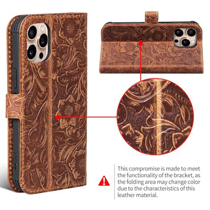Leather case Compatible With iPhone 13 pro Max Wallet 6.7" | Genuine Leather 2-in-1 Magnetic Detachable Shockproof,Flip Folio Cover with Card Slot, Wireless Charging RFID Blocking Brown - color: Dark Brown, size: 6.7"-13 Pro Max