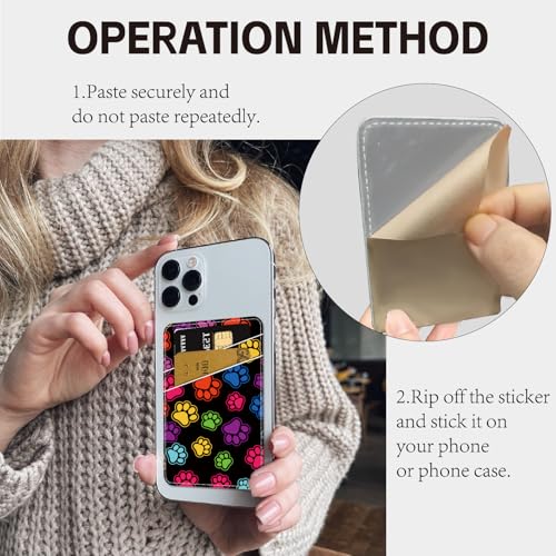 CREATCABIN Paw Print Phone Card Holder Leather Cell Phone Wallet Stick on Adhesive Credit Card Holder Slim Double Pocket Sticker for Back of Phone Case Compatible with Most Phones 3.7 x 2.5 Inch - style: Paw Print