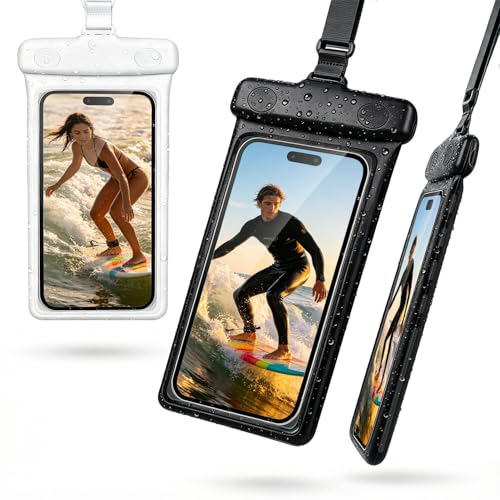wellhouse Waterproof Phone Pouch, Waterproof Phone Case for iPhone 17 16 15 14 13 Pro Max XS Samsung, IPX8 3D Cellphone Dry Bag Beach Essentials (2 Pack -Earl Black & White 7 inch) - color: 2 Pack -Earl Black & White 7 inch
