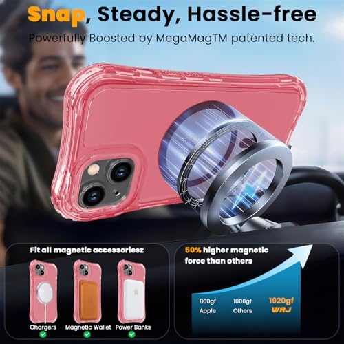 WRJ Magnetic Clear for iPhone 13 Case,iPhone 14 Case,[Compatible with MagSafe][Military Grade Drop Protection] Transparent Full Body Shockproof Protective Phone Case-Peach Pink - color: Peach Pink, style: Transparent