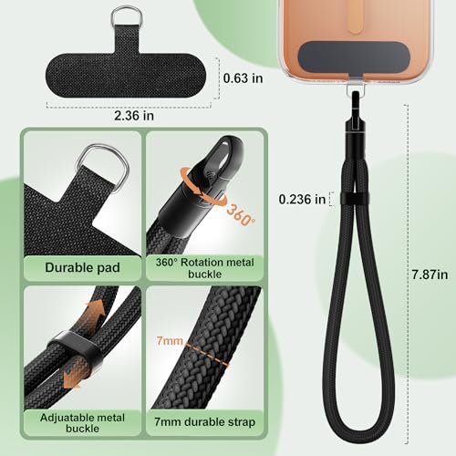SHANSHUI Hand Wrist Strap Lanyard, 3 Pack Adjustable Cell Phone Lanyard Strap, Hand Wrist Strap Lanyard with 3x Tether Tabs for Smartphones-Black - color: Black X3