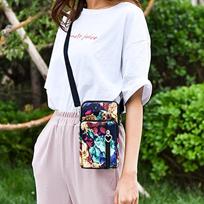 BIAOTIE Lightweight Small Crossbody bags Cell Phone Purses Travel Pouch Shoulder Bag for Women - color: Bright Flowers